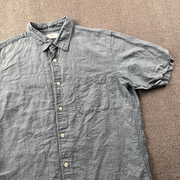 Uniqlo Shirt Adult Medium Blue Button Up Short Sleeve Linen Casual Men's - Picture 4 of 14